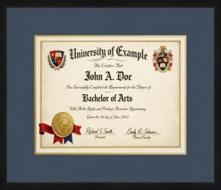 Diploma Frame x 11 College Diploma (Modern) - Graduation Matte Black Hardwood With Navy Blue Mat