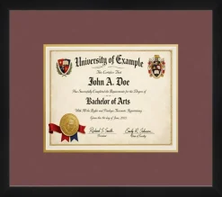 Diploma Frame x 8 Professional License - Graduation Matte Black Hardwood With Dark Red double mat