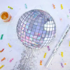 Disco Ball Piñata - Disco Party Decoration for Adult Birthday Party Supplies Hanging Disco Piñata with Bat Blindfold Mirror Roller Skating Pull String, 12.2” x 12.2”