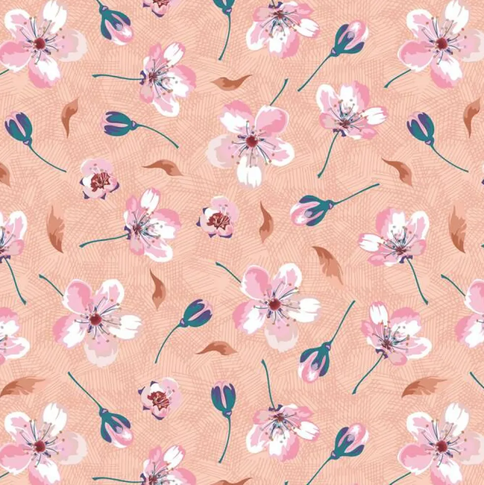 Ditsy Blooms Peach Anti-Pill Premium Fleece Fabric | By The Yard
