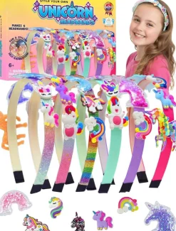 DIY Unicorn Girls Headbands Kit for Ages 4-10: 6 Magical Craft Headbands with Charms, Glitter & Glue for Birthday, Easter, & Party Gifts