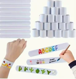 DIY White Slap Bracelets for Kids, Blank Decorate-Your-Own Craft, 12 Pc