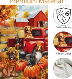 Dog Fall Garden Flag 12x18 Inch Double Sided Pumpkin Truck Puppies Autumn Harvest Yard Flag, Farmhouse Thanksgiving Outdoor Porch Lawn Seasonal Home Decoration Banner