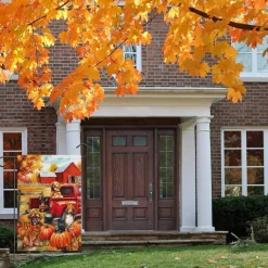 Dog Fall Garden Flag 12x18 Inch Double Sided Pumpkin Truck Puppies Autumn Harvest Yard Flag, Farmhouse Thanksgiving Outdoor Porch Lawn Seasonal Home Decoration Banner