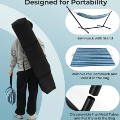 Double Hammock with Stand Camping Swing Bed with Carry Bags Indoor Outdoor Use