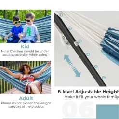 Double Hammock with Stand Camping Swing Bed with Carry Bags Indoor Outdoor Use