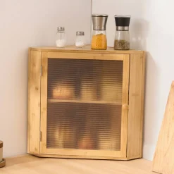 Double Layer Corner Bread Box wicker Bread Storage Bin with Adjustable Shelf, Ventilated Design for Kitchen Counter