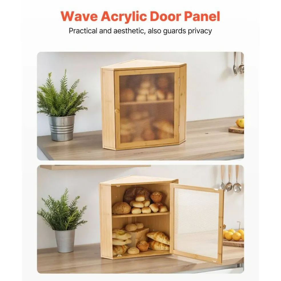 Double Layer Corner Bread Box wicker Bread Storage Bin with Adjustable Shelf, Ventilated Design for Kitchen Counter