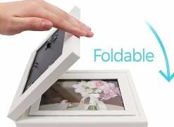 Double 5x7 White Wood Hinged Picture Frame, Foldable Vertical Horizontal Desk Photo Frame for 4.5x6.5 Photos, Dual Display Tabletop & Wall Decor Frame