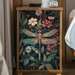 Dragonfly Rub On Transfer Stickers – 3PCS Vintage Floral UV DTF Furniture Decals 6"x12" – Waterproof Butterfly & Flower Designs for Wood, Glass, Porcelain, Drawer & DIY Home Decor Crafts