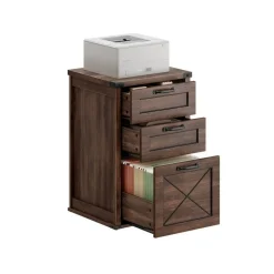 3 Drawer File Cabinet for Home Office 27 Inch Tall Storage Cabinet with Barn Door Design Printer Stand Particleboard