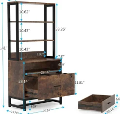 2-Drawer Lockable Filing Cabinet with Open Shelves and Adjustable Storage for Office or Home