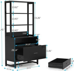 2-Drawer Lockable Filing Cabinet with Open Shelves and Adjustable Storage for Office or Home