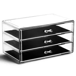 3-Drawer Makeup Organizer, Park Avenue | THE MANHATTAN SERIES | Modular Design Storage Drawers | Vanity Acrylic Organizers | Stackable Storage Bins | Clear Makeup Organizers And Storage
