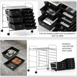 9-Drawer Mobile Storage Cart with Casters, Metal Frame, Colorful Drawers