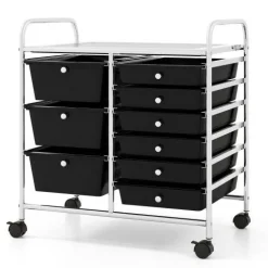9-Drawer Mobile Storage Cart with Casters, Metal Frame, Colorful Drawers