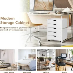 5 Drawer Rolling File Cabinet Under Desk Storage Chest Mobile Organizer With Wheels For Home Office White