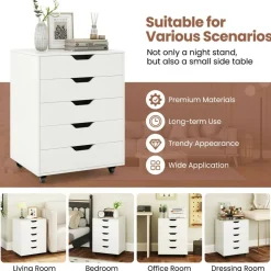 5 Drawer Rolling File Cabinet Under Desk Storage Chest Mobile Organizer With Wheels For Home Office White