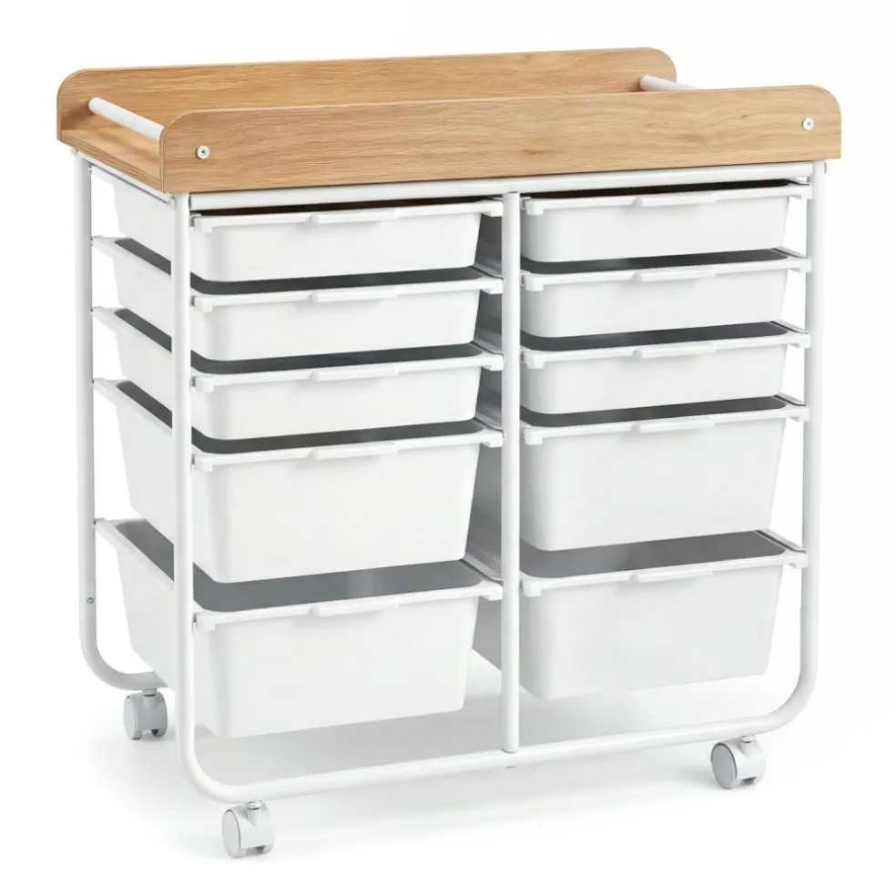 10 Drawer Rolling Storage Cart With Wheels Organizer MDF Top Metal Frame For Office Craft Supplies