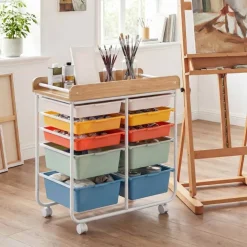 10 Drawer Rolling Storage Cart With Wheels Organizer MDF Top Metal Frame For Office Craft Supplies