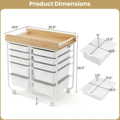 10 Drawer Rolling Storage Cart With Wheels Organizer MDF Top Metal Frame For Office Craft Supplies