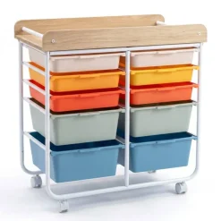 10 Drawer Rolling Storage Cart With Wheels Organizer MDF Top Metal Frame For Office Craft Supplies