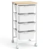 4-Drawer Rolling Storage Cart with Wooden Top, Mobile Utility Organizer with Lockable Wheels for Office, Craft Room and Home, Natural and White