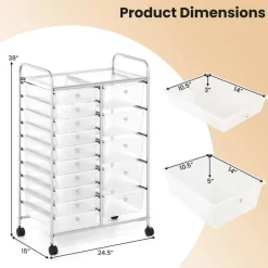 15-Drawer Rolling Storage Cart with Metal Frame and Removable Drawers