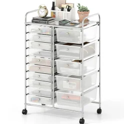 15-Drawer Rolling Storage Cart with Metal Frame and Removable Drawers