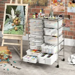 15-Drawer Rolling Storage Cart with Metal Frame and Removable Drawers