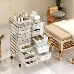 15-Drawer Rolling Storage Cart with Metal Frame and Removable Drawers