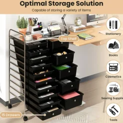 15-Drawer Rolling Storage Cart with Metal Frame and Removable Drawers