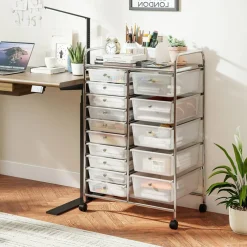15-Drawer Rolling Storage Cart with Metal Frame and Removable Drawers