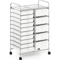 15-Drawer Rolling Storage Cart with Metal Frame and Removable Drawers