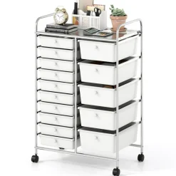 15-Drawer Rolling Storage Cart with Metal Frame and Removable Drawers