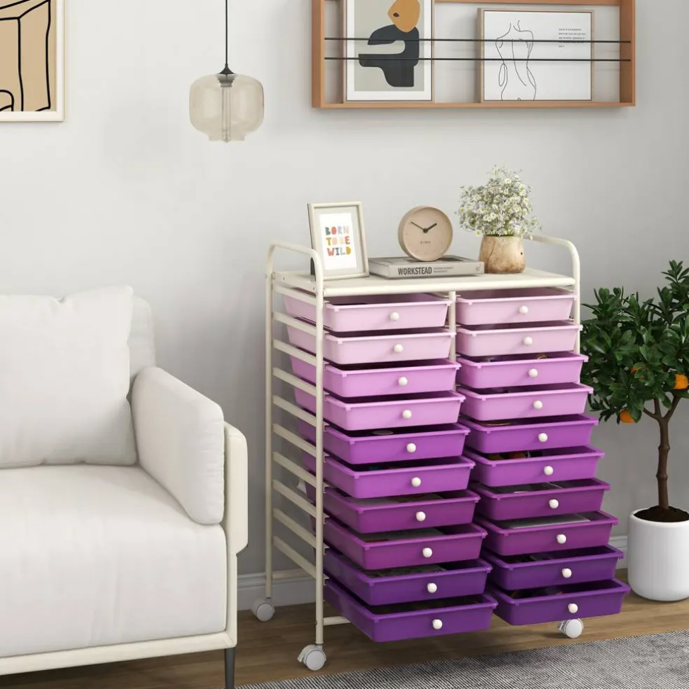 20 Drawer Storage Cart with Wheels, Rolling Organizer Cabinet with Clear Plastic Drawers, Multi Purpose Craft Supply Office Home Storage Organizer