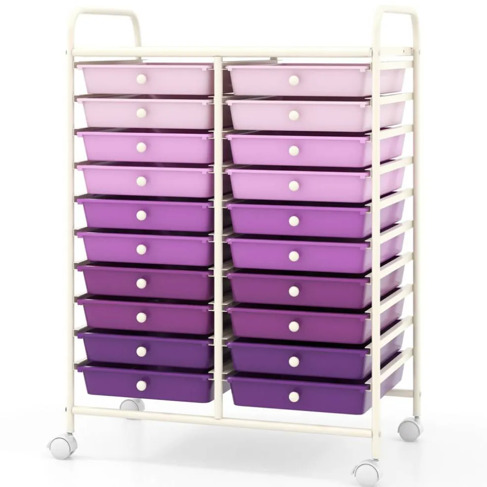 20 Drawer Storage Cart with Wheels, Rolling Organizer Cabinet with Clear Plastic Drawers, Multi Purpose Craft Supply Office Home Storage Organizer