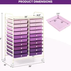 20 Drawer Storage Cart with Wheels, Rolling Organizer Cabinet with Clear Plastic Drawers, Multi Purpose Craft Supply Office Home Storage Organizer