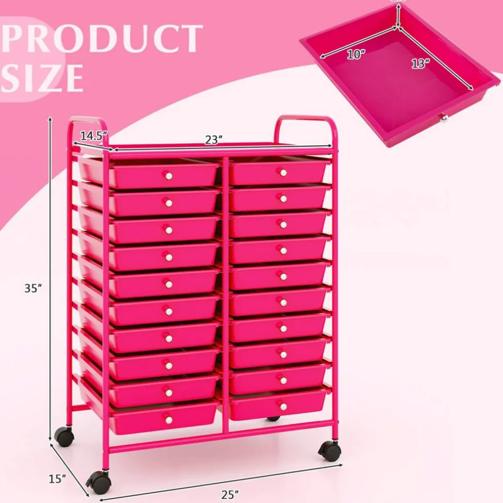 20 Drawer Storage Cart with Wheels, Rolling Organizer Cabinet with Clear Plastic Drawers, Multi Purpose Craft Supply Office Home Storage Organizer