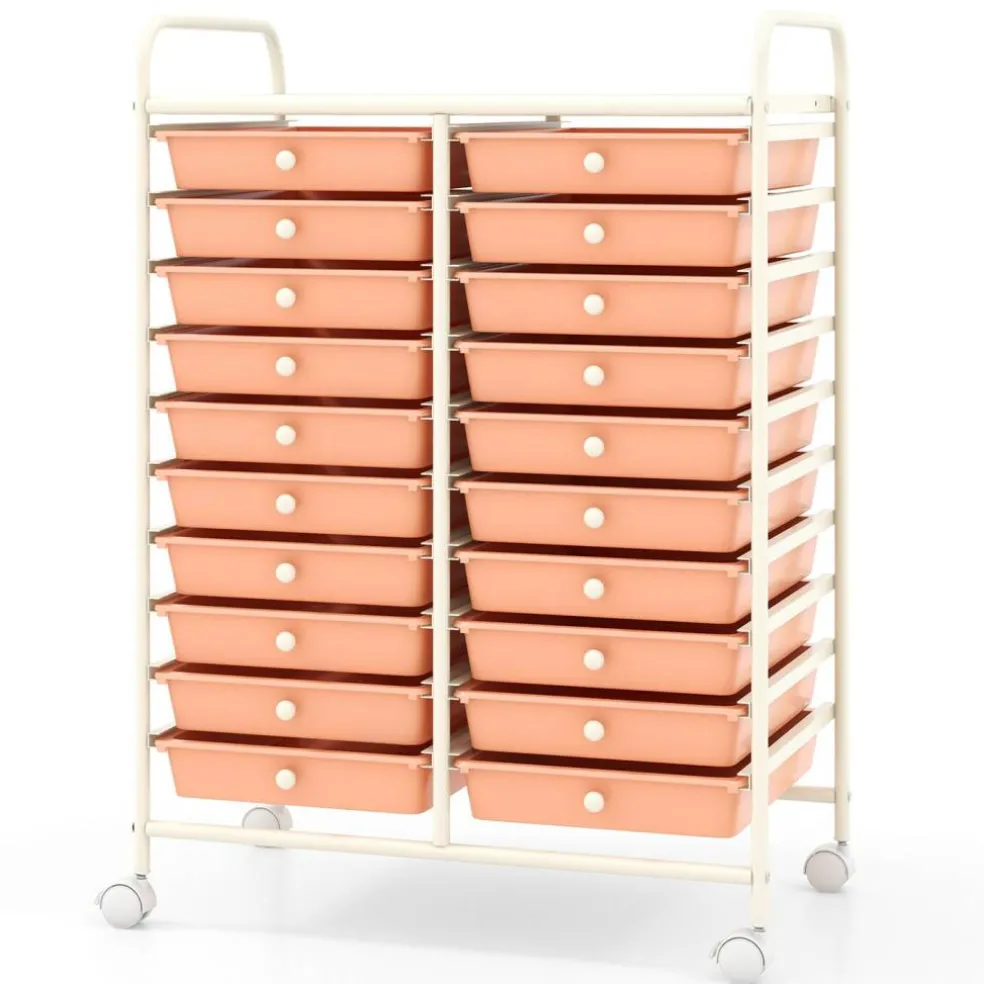 20 Drawer Storage Cart with Wheels, Rolling Organizer Cabinet with Clear Plastic Drawers, Multi Purpose Craft Supply Office Home Storage Organizer