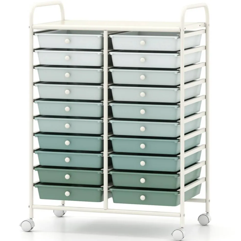 20 Drawer Storage Cart with Wheels, Rolling Organizer Cabinet with Clear Plastic Drawers, Multi Purpose Craft Supply Office Home Storage Organizer