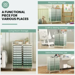 20 Drawer Storage Cart with Wheels, Rolling Organizer Cabinet with Clear Plastic Drawers, Multi Purpose Craft Supply Office Home Storage Organizer