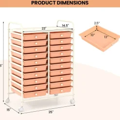 20 Drawer Storage Cart with Wheels, Rolling Organizer Cabinet with Clear Plastic Drawers, Multi Purpose Craft Supply Office Home Storage Organizer