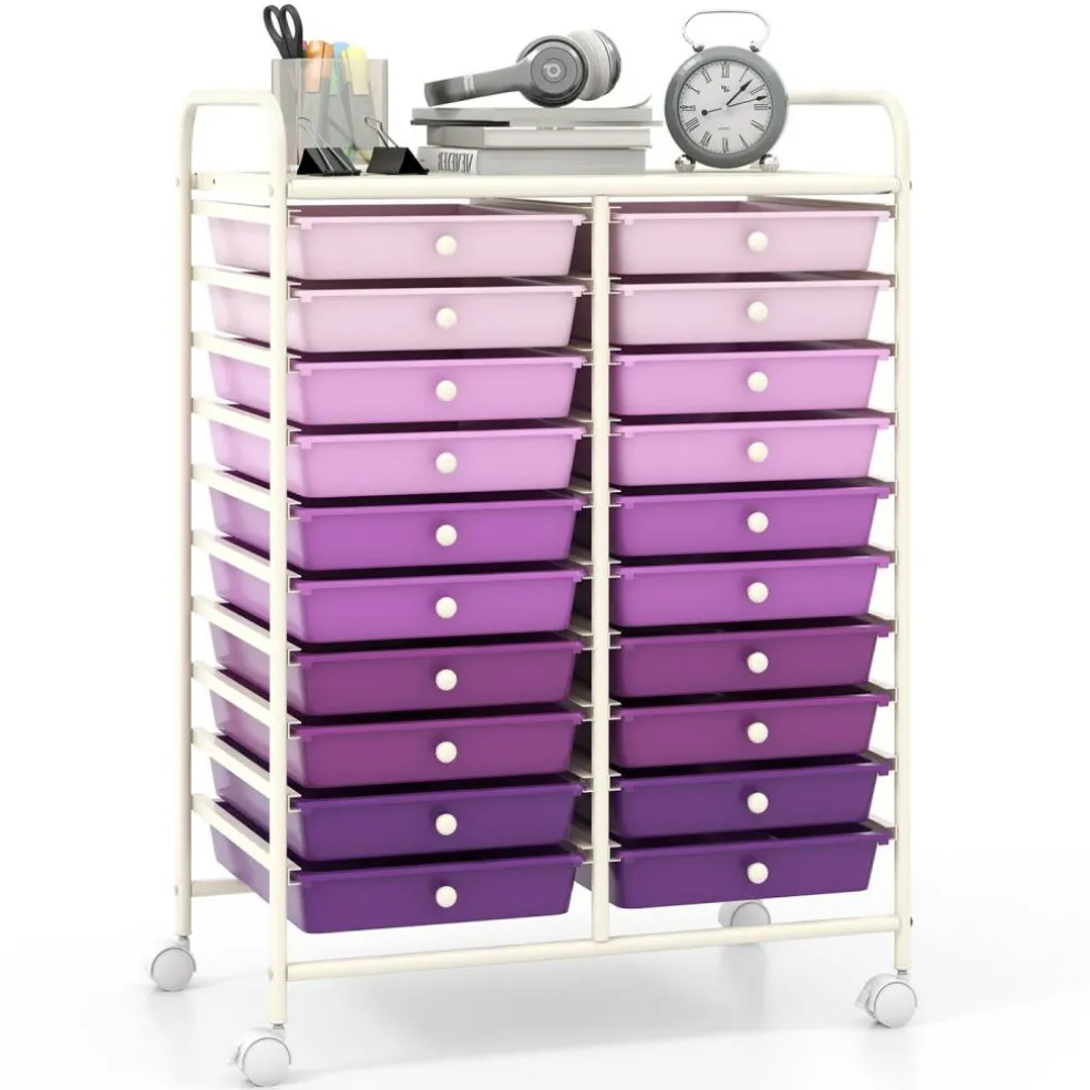 20 Drawer Storage Cart with Wheels, Rolling Organizer Cabinet with Clear Plastic Drawers, Multi Purpose Craft Supply Office Home Storage Organizer