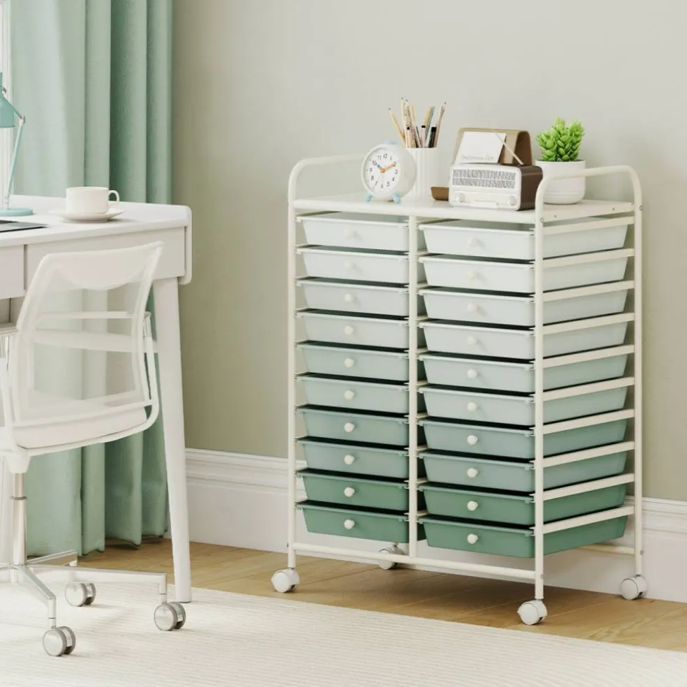 20 Drawer Storage Cart with Wheels, Rolling Organizer Cabinet with Clear Plastic Drawers, Multi Purpose Craft Supply Office Home Storage Organizer