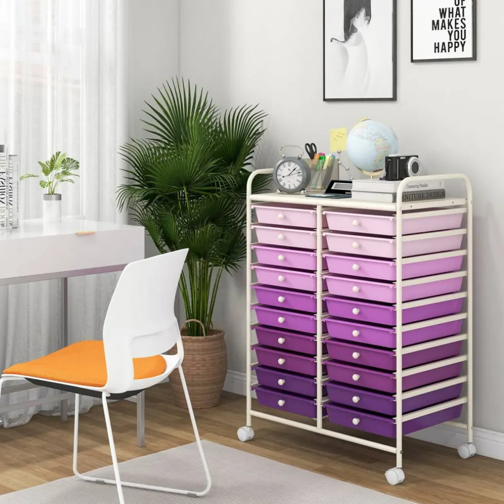 20 Drawer Storage Cart with Wheels, Rolling Organizer Cabinet with Clear Plastic Drawers, Multi Purpose Craft Supply Office Home Storage Organizer