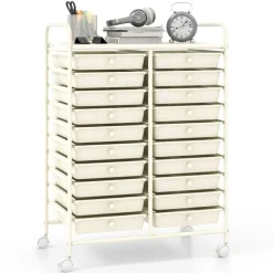 20 Drawer Storage Cart with Wheels, Rolling Organizer Cabinet with Clear Plastic Drawers, Multi Purpose Craft Supply Office Home Storage Organizer