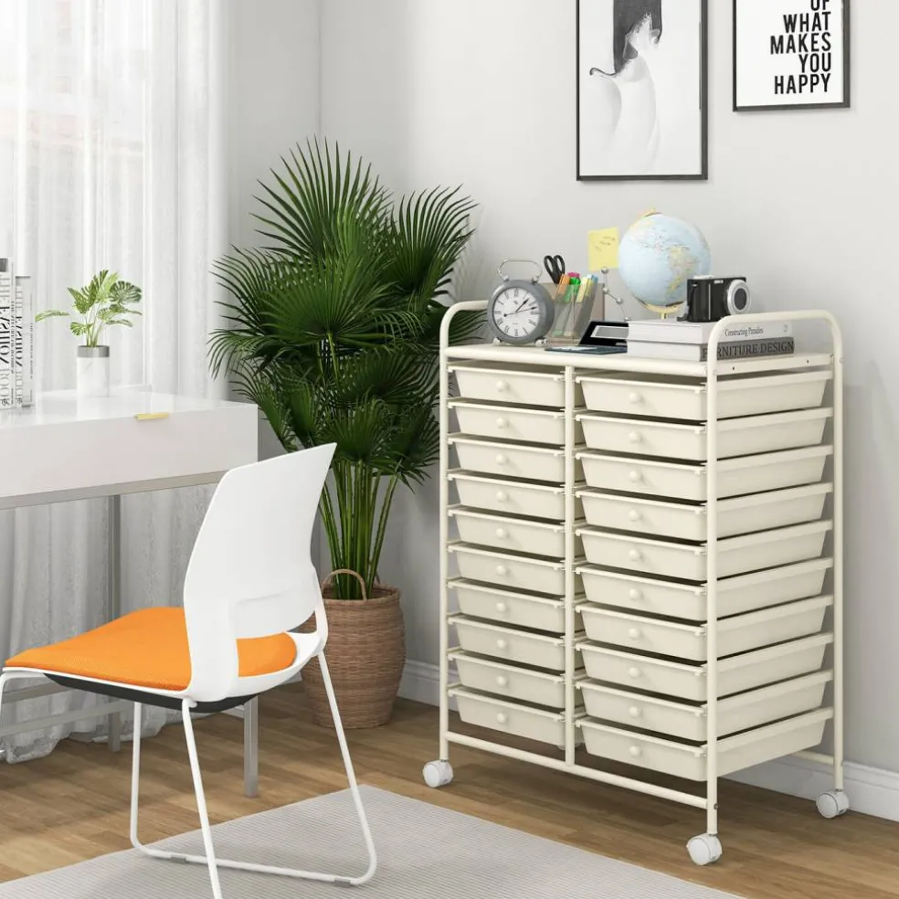20 Drawer Storage Cart with Wheels, Rolling Organizer Cabinet with Clear Plastic Drawers, Multi Purpose Craft Supply Office Home Storage Organizer