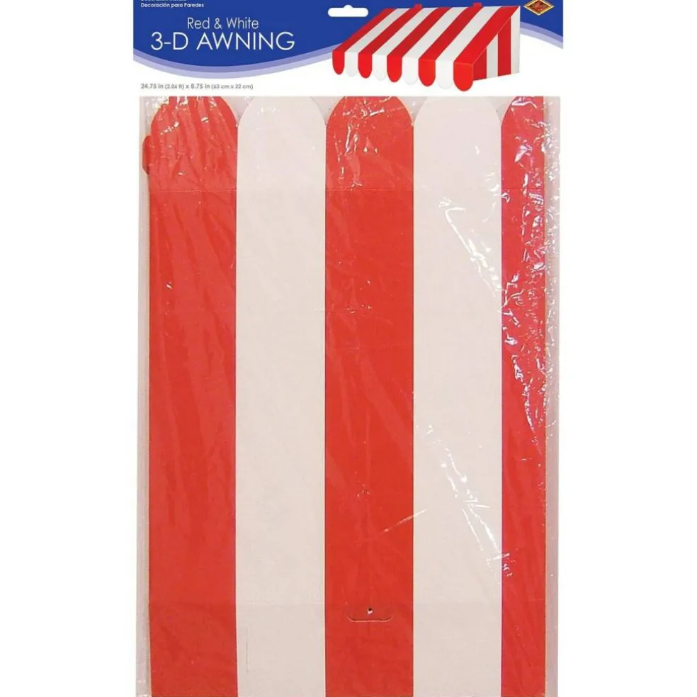 3-D Red & White Awning Party Wall Decoration