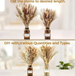 Dried Pampas Grass Bouquet, 100-Piece Natural Dried Flowers Arrangement for Boho Farmhouse Home Decor, Rustic Western Wedding Centerpieces, Fall Table Decor, Wall Art & Vase Filler